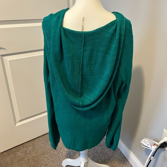 Free People Side Tie Linen Hooded Kelly Green Blouse - Picture 4 of 4